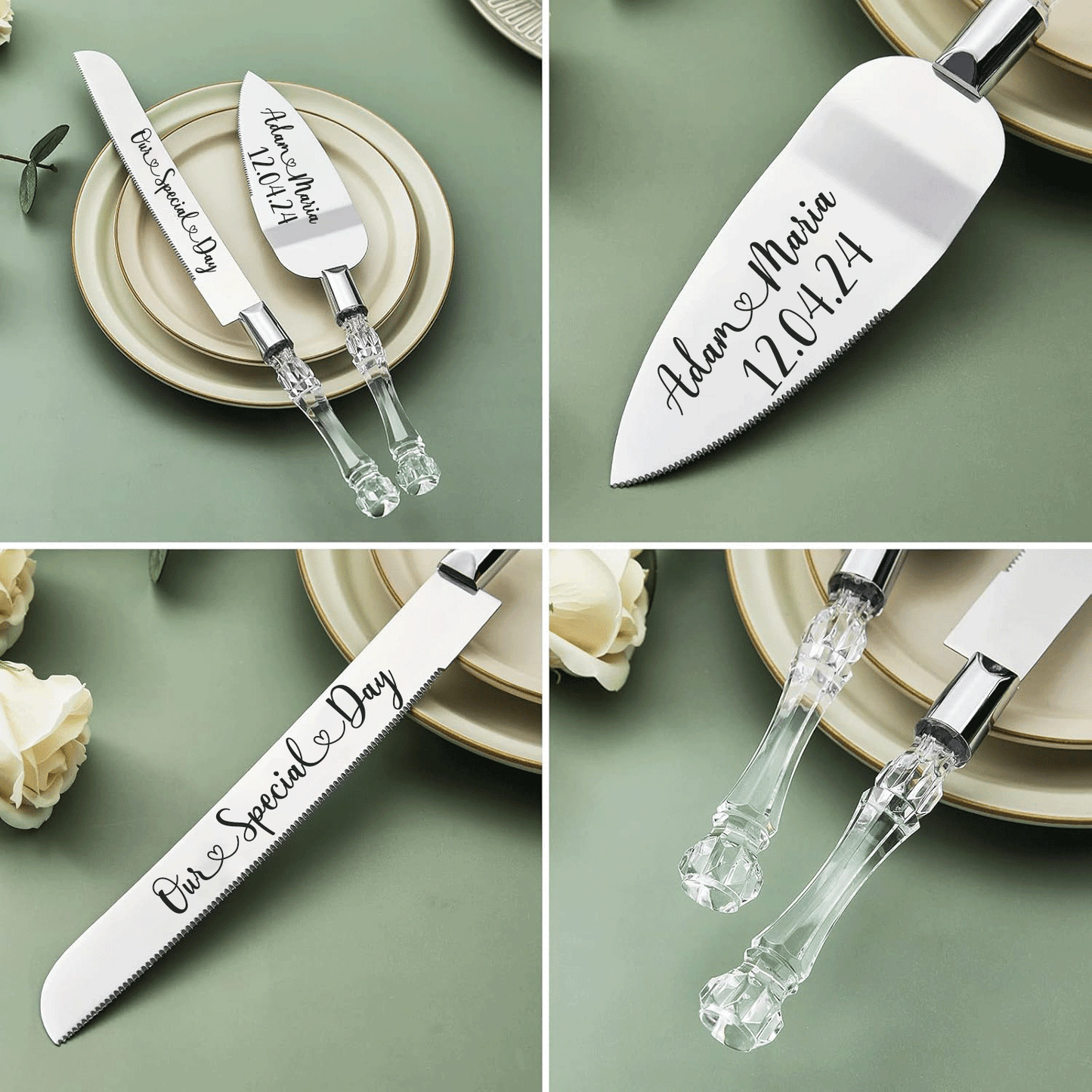 Wedding Cake Server and Slicer Knife Gift Set Personalised for Bride & Groom made of Stainless Steel
