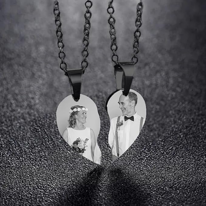 Personalised Photo Split Broken Heart Necklace -Engraved Gifts
