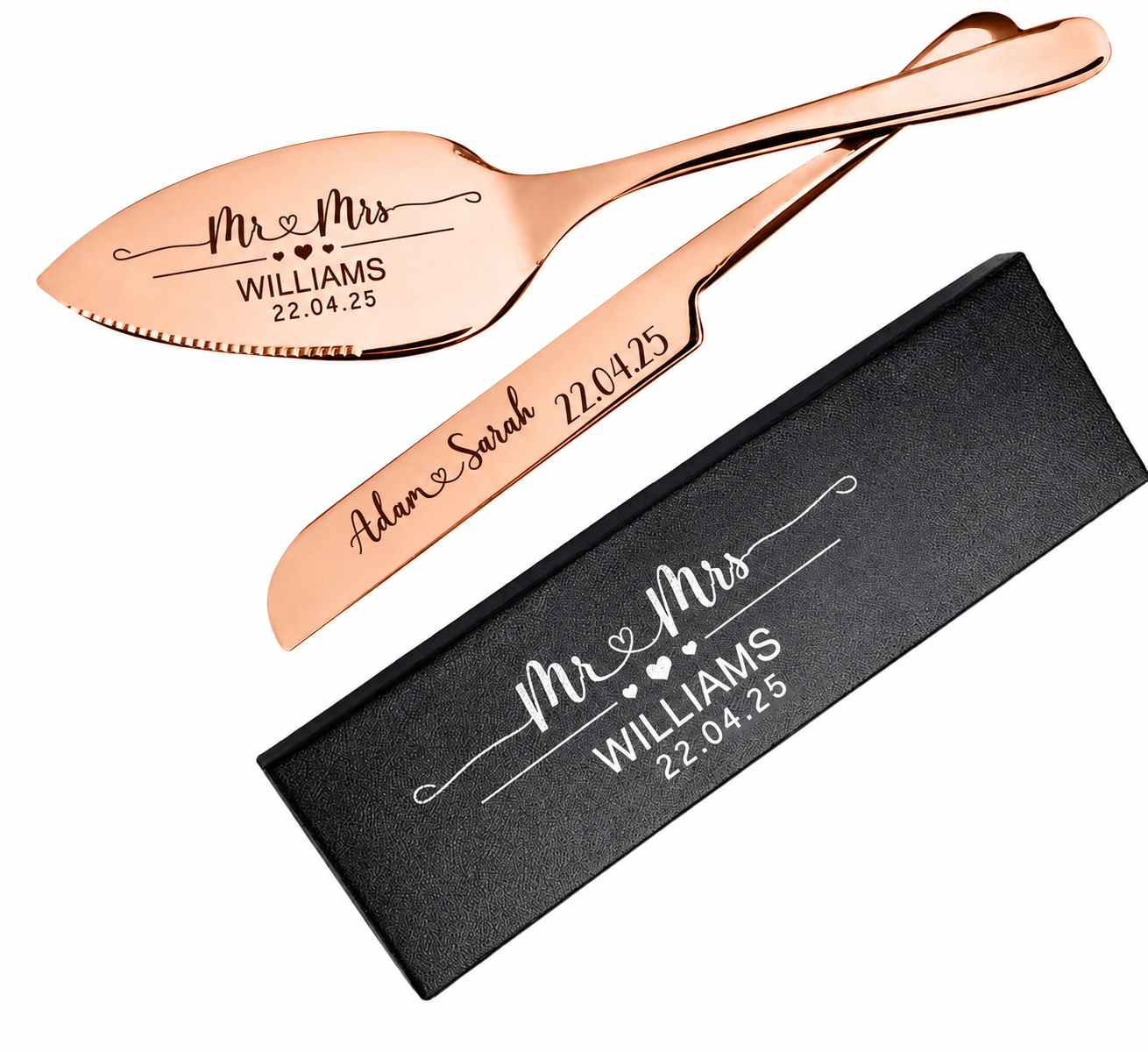 Mandore Designs Personalised Engraved Wedding Cake Server and Slicer Set for Bride & Groom – Customised Names, for Newlyweds, Weddings, Anniversaries, and Special Occasions