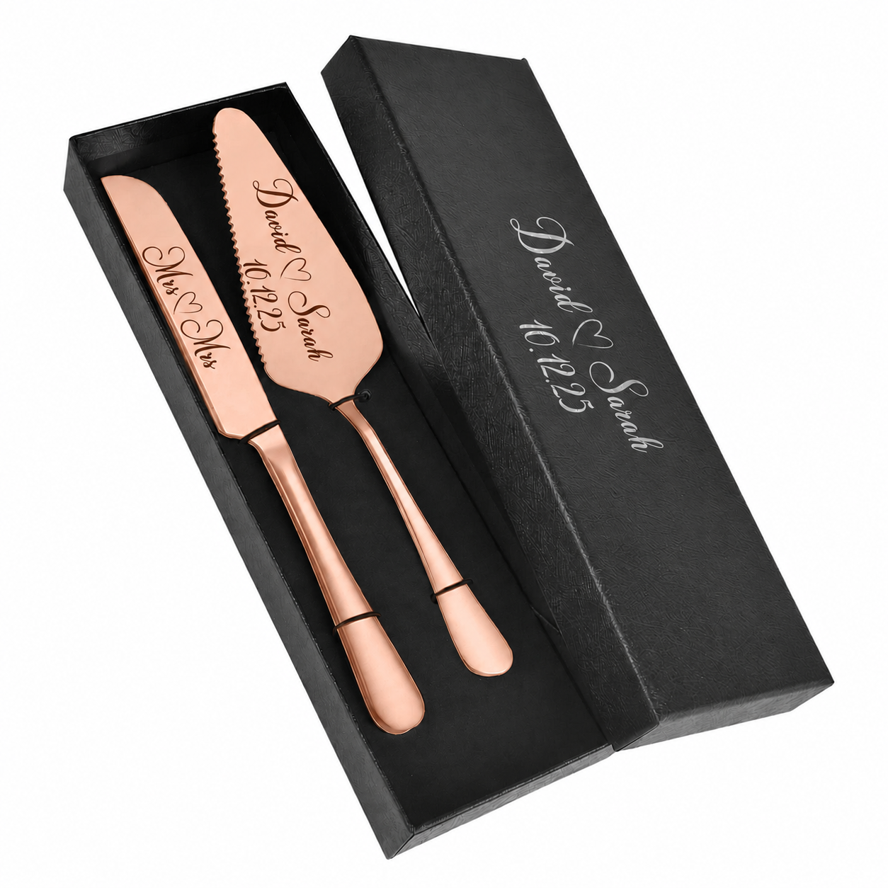 Mandore Designs Personalised Engraved Wedding Cake Server and Slicer Set for Bride & Groom – Customised Names, for Newlyweds, Weddings, Anniversaries, and Special Occasions