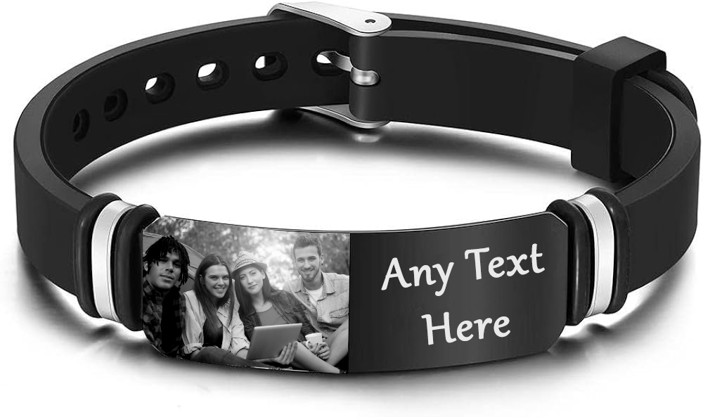 Mandore Designs® Personalised Photo Engraved Bracelet for Women with Custom Text Name– Black, Customised Gift for Her on Christmas Valentines Day Special Occasions, Perfect for Your Loved Ones Memory