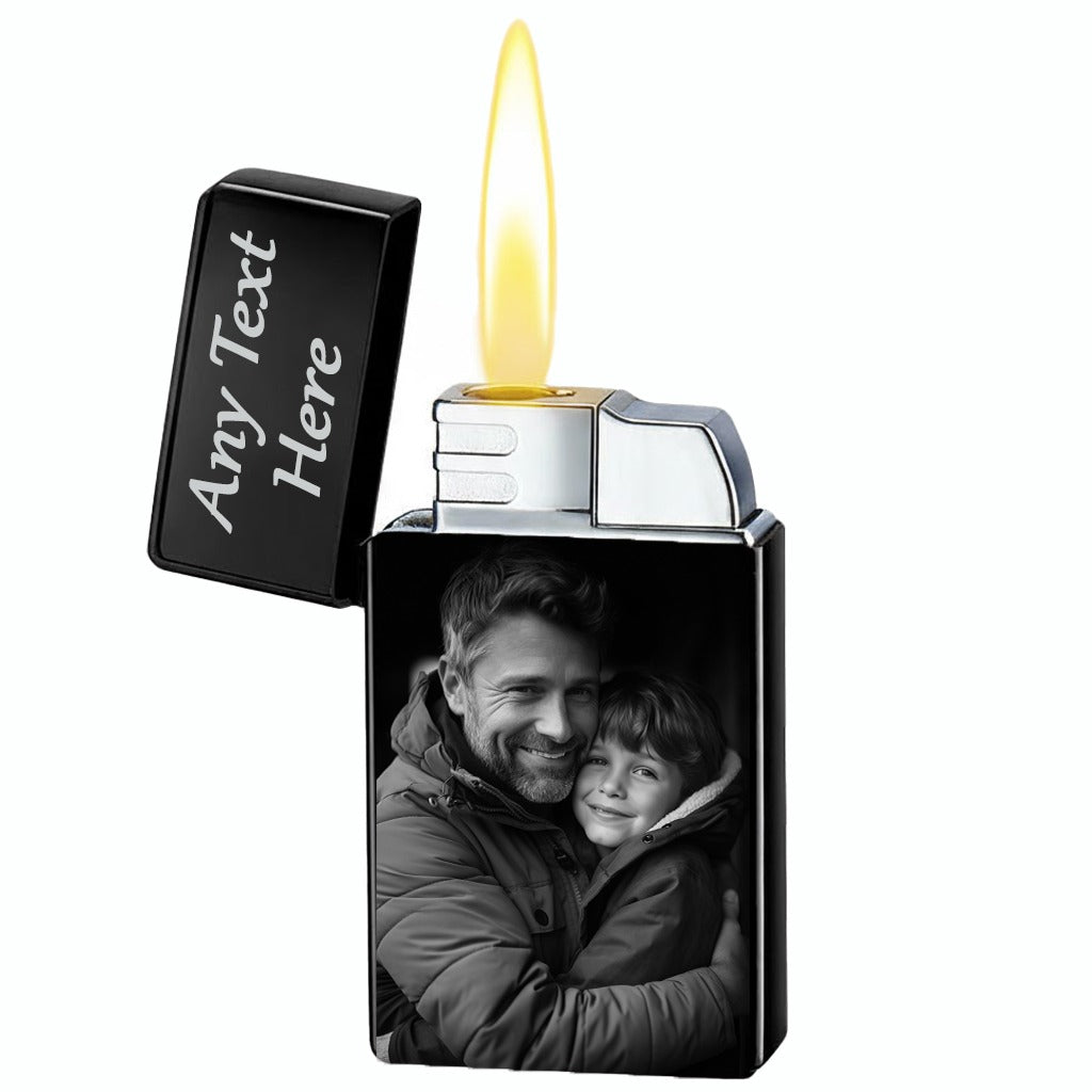 Mandore Designs Christmas Personalised Engraved Flame Lighter for Men - Custom Photo & Text for Dads, Husbands, GrandDads,Boyfriends - Stylish Gift Idea Black & Blue
