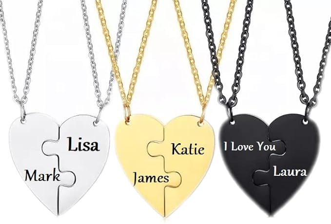 Personalised Split Heart Necklace- Anniversary Gifts for Couples- Mandore Designs