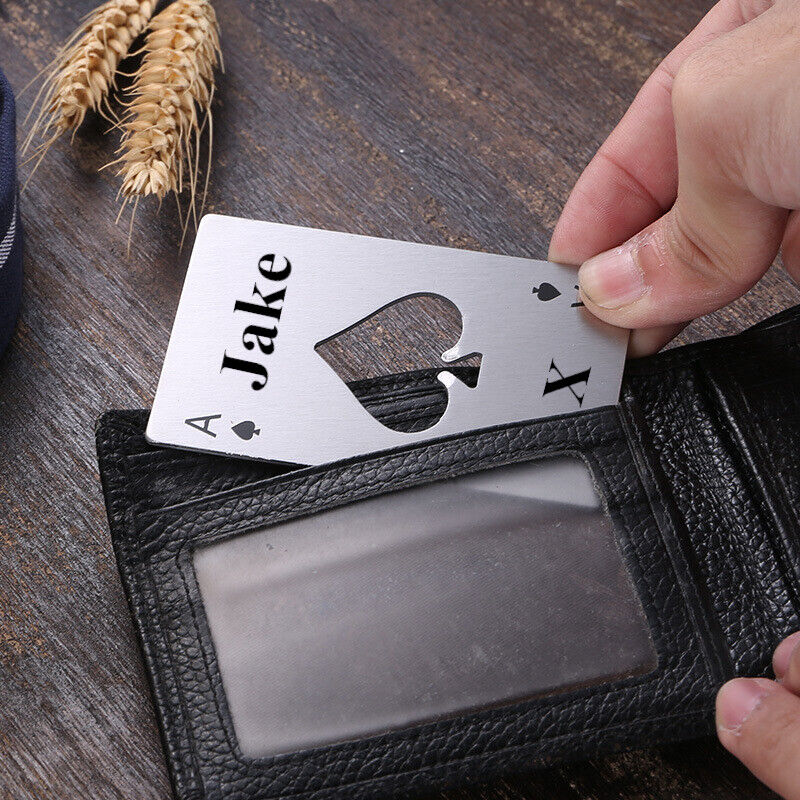 Personalised Ace of Spade Bottle Opener Engraved Gift for Wallet - affordable customized gifts - Mandore Designs