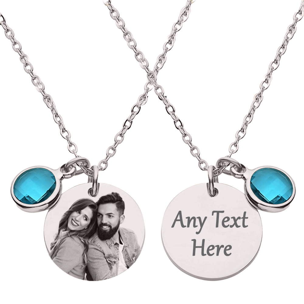 Mandore Designs®Christmas Engraved Personalised Birthstone RoundNecklace for Dog & Cat – Custom Pet Photo & Text Pendant, Perfect Memory Gift for Pet Lovers