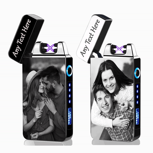 Personalised Plasma Electric Arc Lighter USB Rechargeable with Custom Photo & Text Gift for Christmas , Father's Day,Valentine's Day,Mens (Black & Silver)