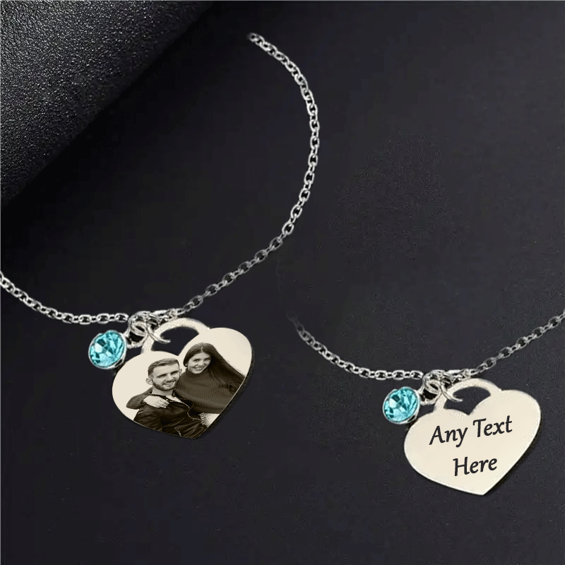 Mandore Designs®Vanetines Day Engraved Personalised Birthstone Heart Necklace for Dog & Cat – Custom Pet Photo & Text Pendant, Perfect Memory Gift for Pet Lovers