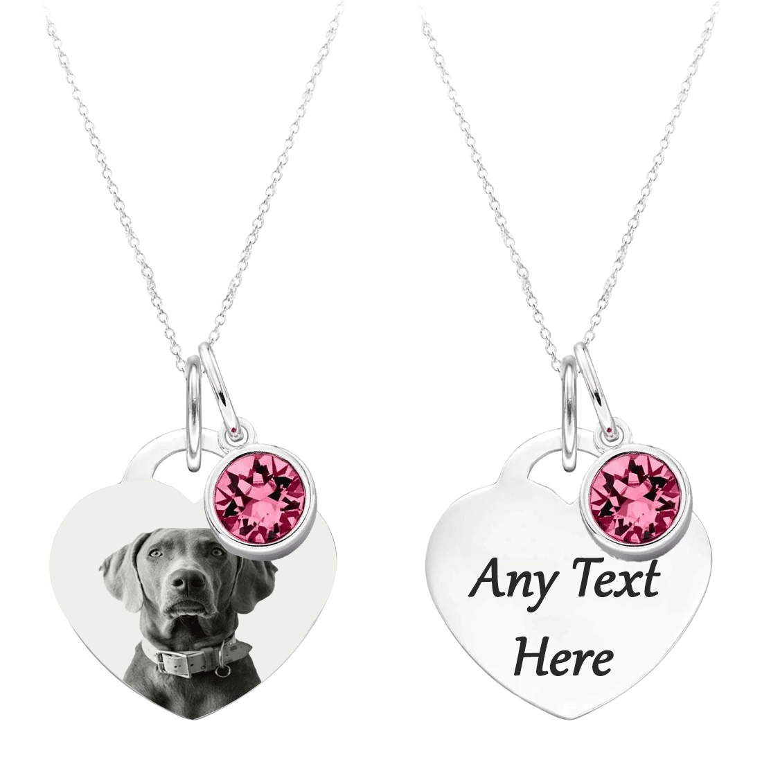 Mandore Designs®Vanetines Day Engraved Personalised Birthstone Heart Necklace for Dog & Cat – Custom Pet Photo & Text Pendant, Perfect Memory Gift for Pet Lovers