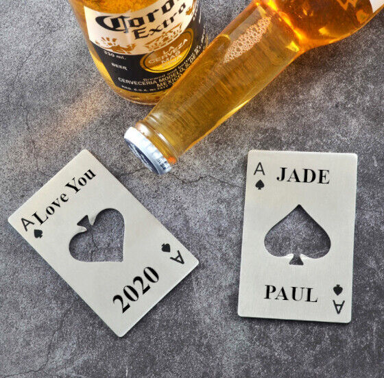 Personalised Ace of Spade Bottle Opener Engraved Gift for Wallet - affordable customized gifts - Mandore Designs