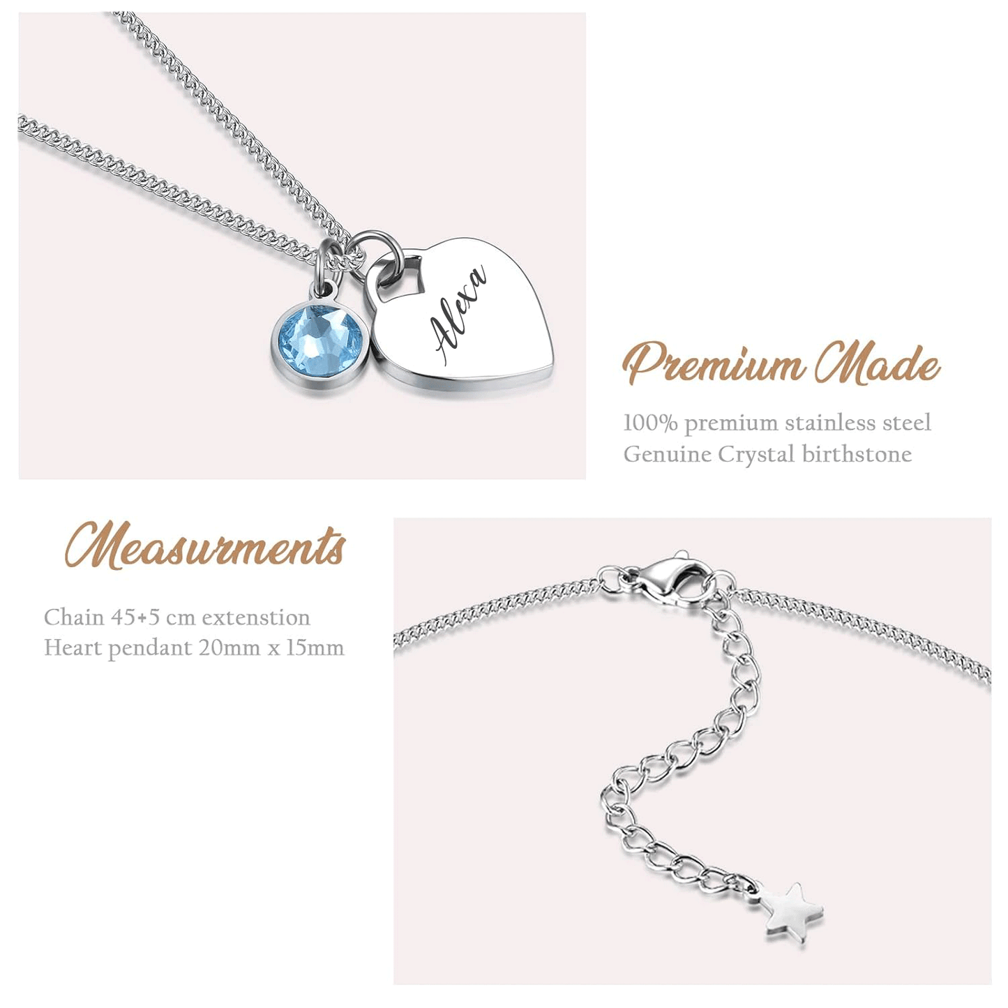 Mandore Designs®Vanetines Day Engraved Personalised Birthstone Heart Necklace for Dog & Cat – Custom Pet Photo & Text Pendant, Perfect Memory Gift for Pet Lovers