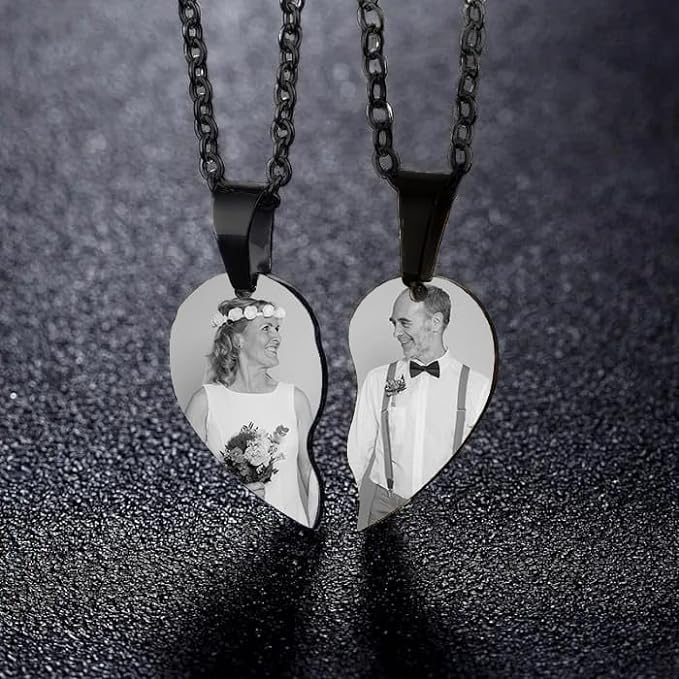 Personalised Photo Split Broken Heart Necklace -Engraved Gifts