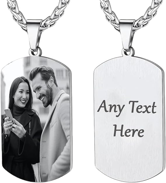 Necklace Square Personalised Military Style Pendant Dog Tag with Engraved Photo and Text