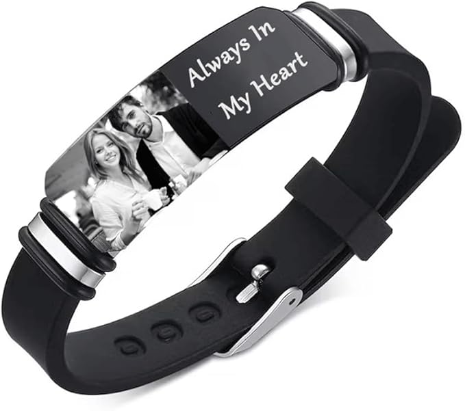 Mandore Designs® Personalised Photo Engraved Bracelet for Women with Custom Text Name– Black, Customised Gift for Her on Christmas Valentines Day Special Occasions, Perfect for Your Loved Ones Memory