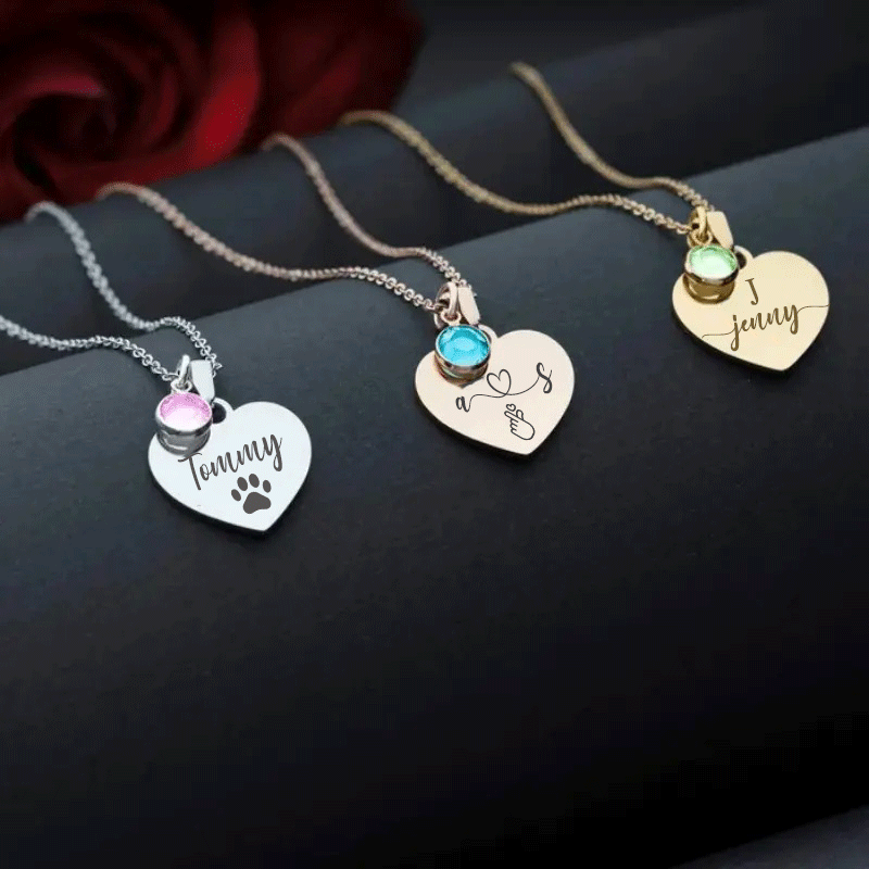 Mandore Designs®Vanetines Day Engraved Personalised Birthstone Heart Necklace for Dog & Cat – Custom Pet Photo & Text Pendant, Perfect Memory Gift for Pet Lovers