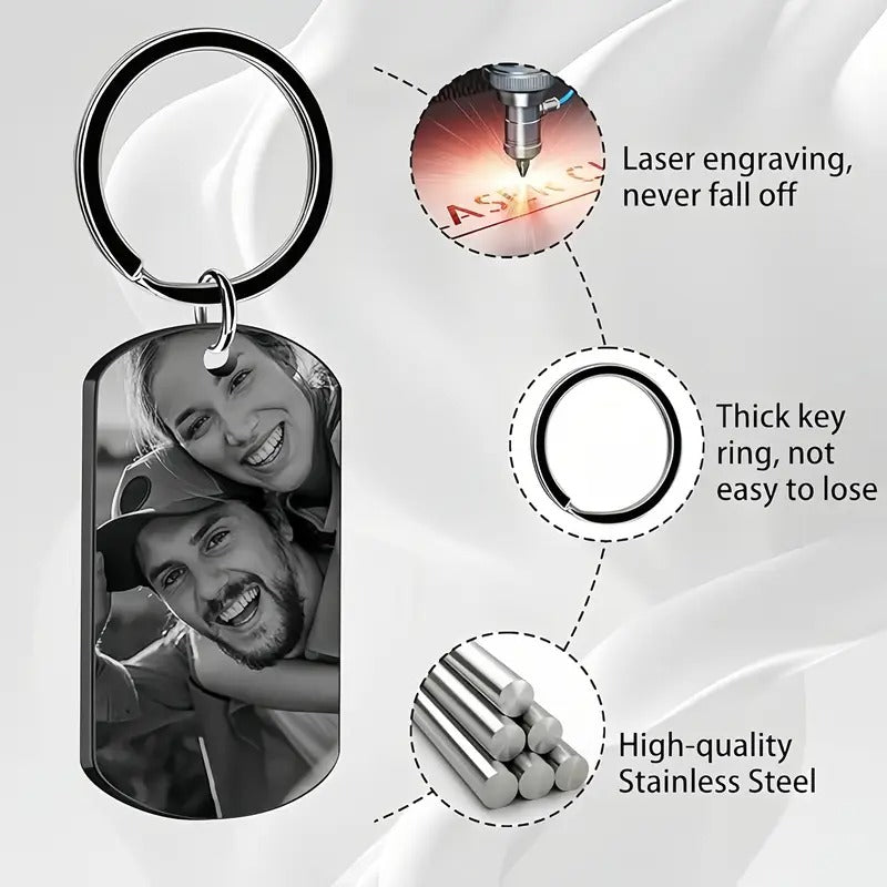 Mandore Designs Christmas Engraved Photo Keyring – Perfect for Christmas, Father's Day, Birthday Gifts for Men,  Wedding Anniversary, or picture  keyring from Daughter/Son.