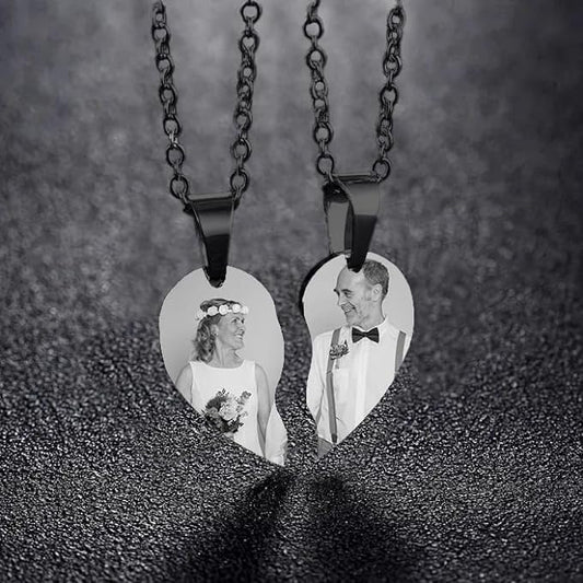 Personalised Photo Split Broken Heart Necklace -Engraved Gifts