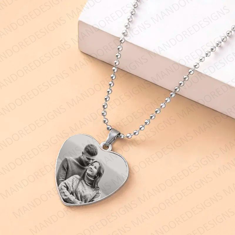 Silver Personalised Heart Necklace- Photo & Text Engraved Gifts