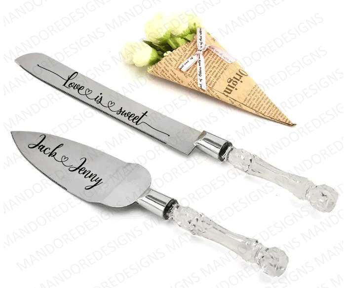 Cake Knife and Server Set - Personalised Wedding Gifts - Mandore Designs