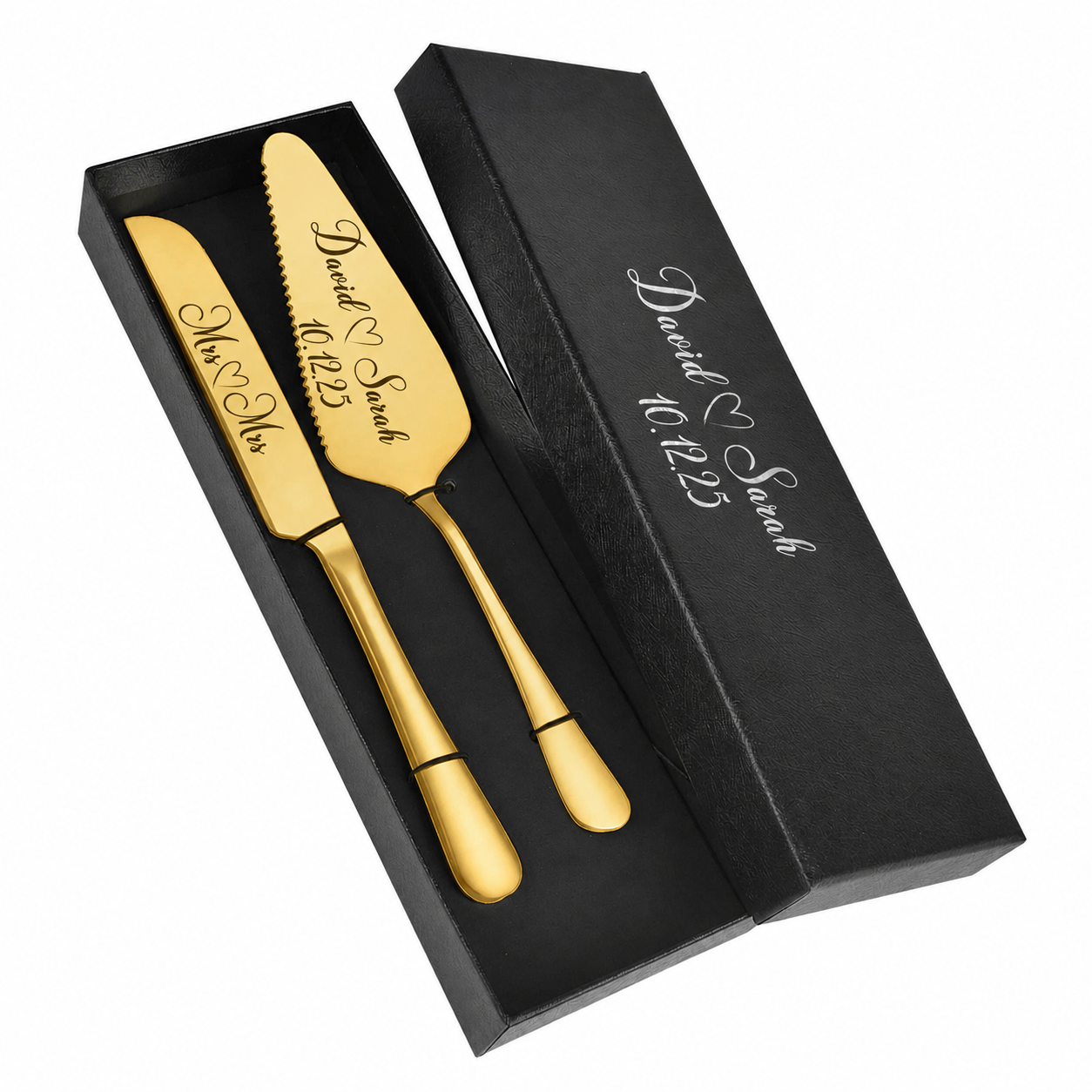 Mandore Designs Personalised Engraved Wedding Cake Server and Slicer Set for Bride & Groom – Customised Names, for Newlyweds, Weddings, Anniversaries, and Special Occasions