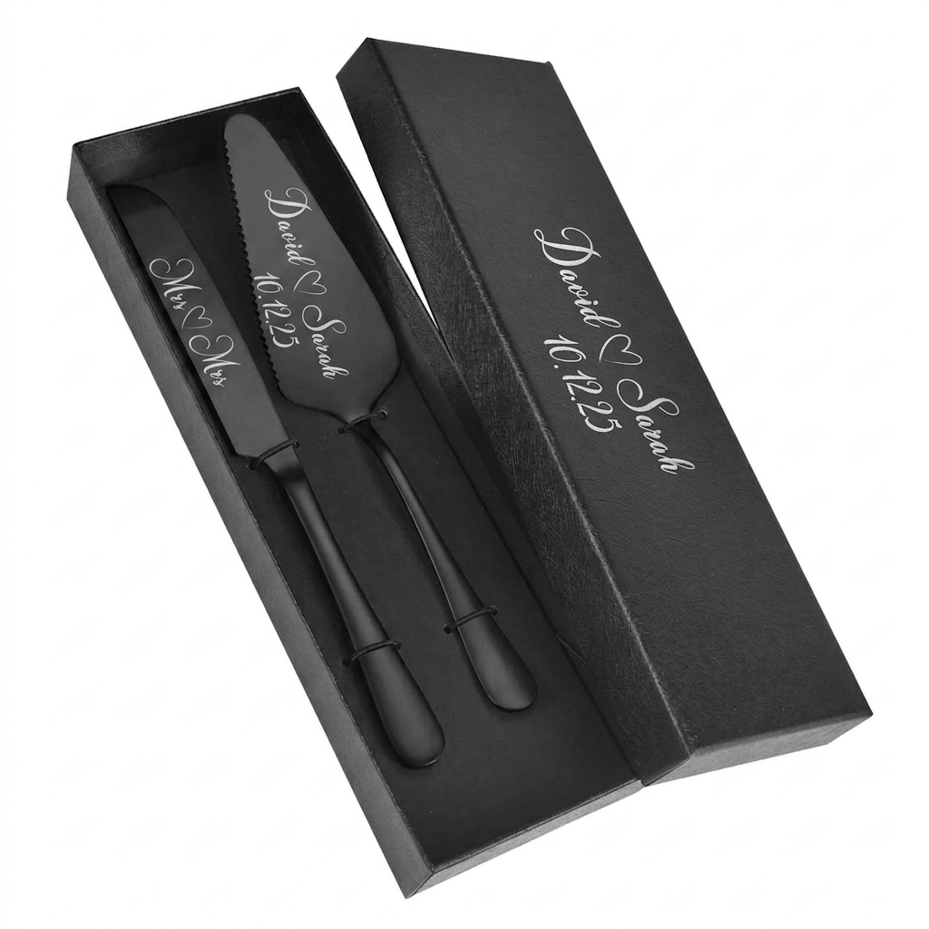Mandore Designs Personalised Engraved Wedding Cake Server and Slicer Set for Bride & Groom – Customised Names, for Newlyweds, Weddings, Anniversaries, and Special Occasions