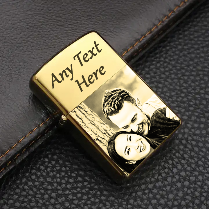 Gold Personalised Photo Lighters with Text