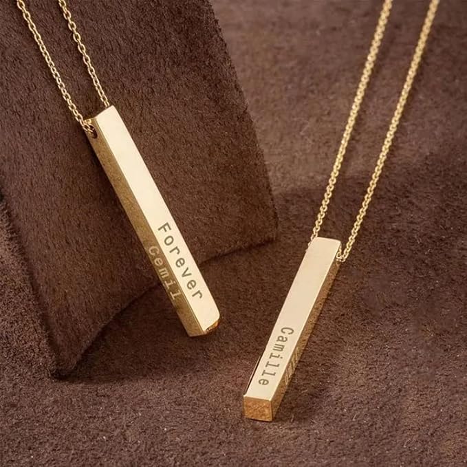 Golden Engraved Bar Necklace with Any Text