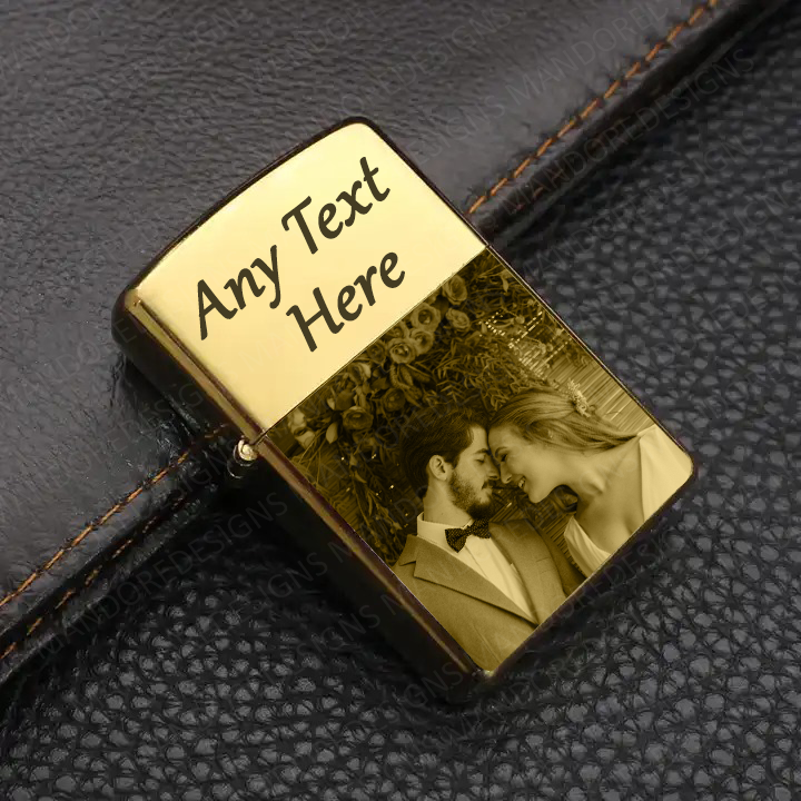 Golden Personalised Lighter Photo & Name 