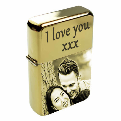 Golden personalised lighter photo with text