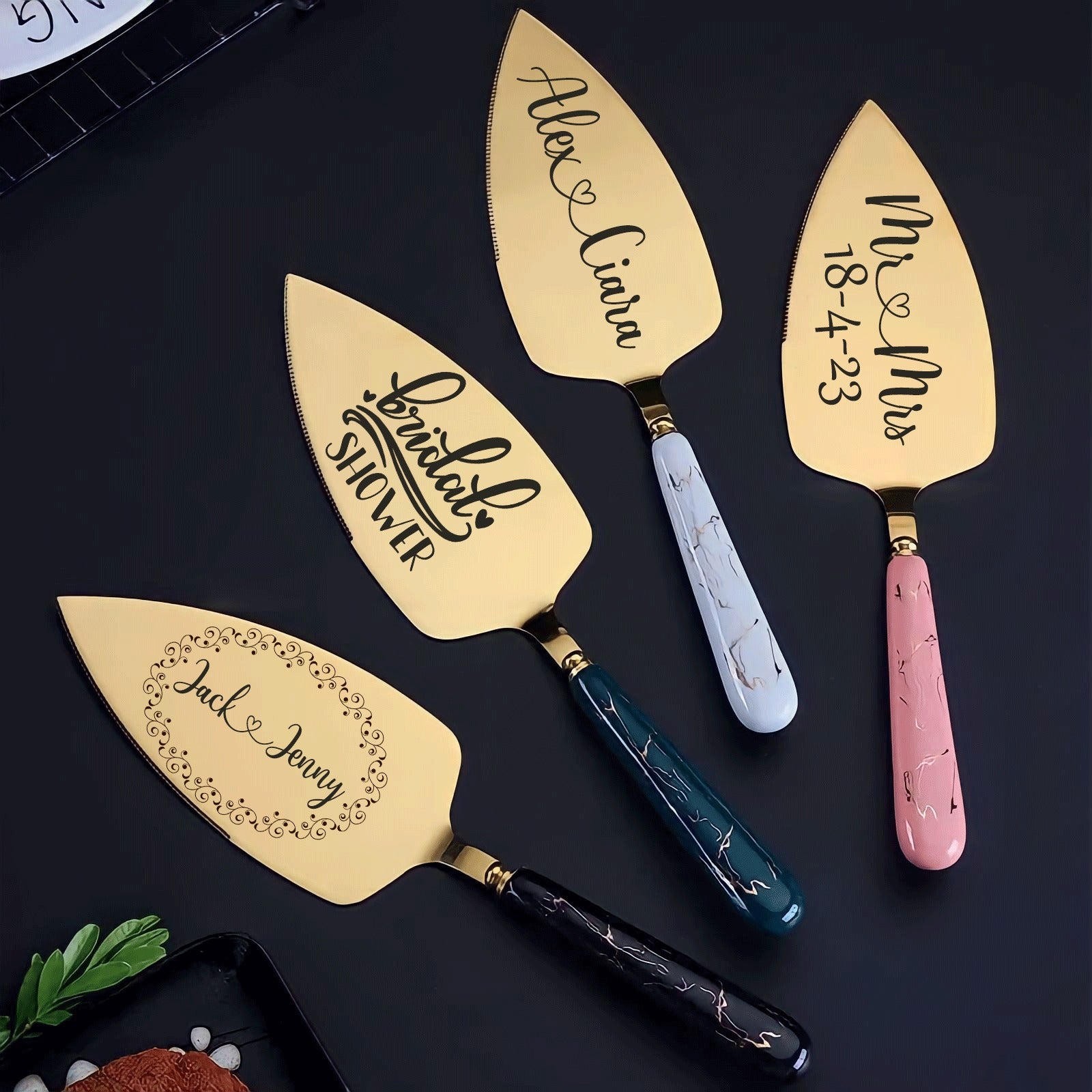 Golden wedding cake knife and server set with beautiful colour option