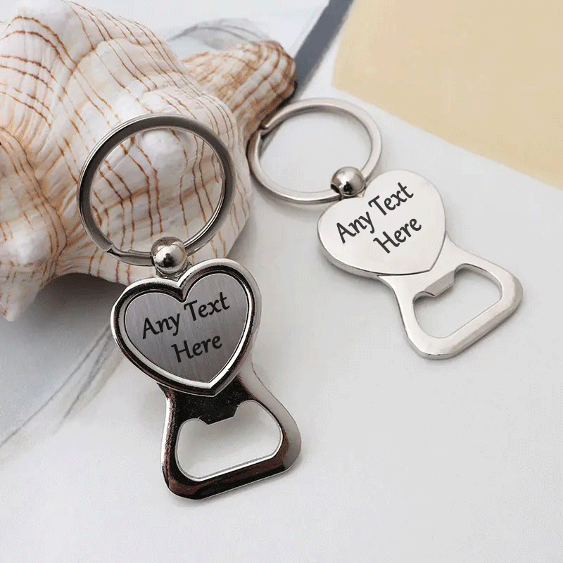 Heart Personalised Keychain Bottle Opener with Text