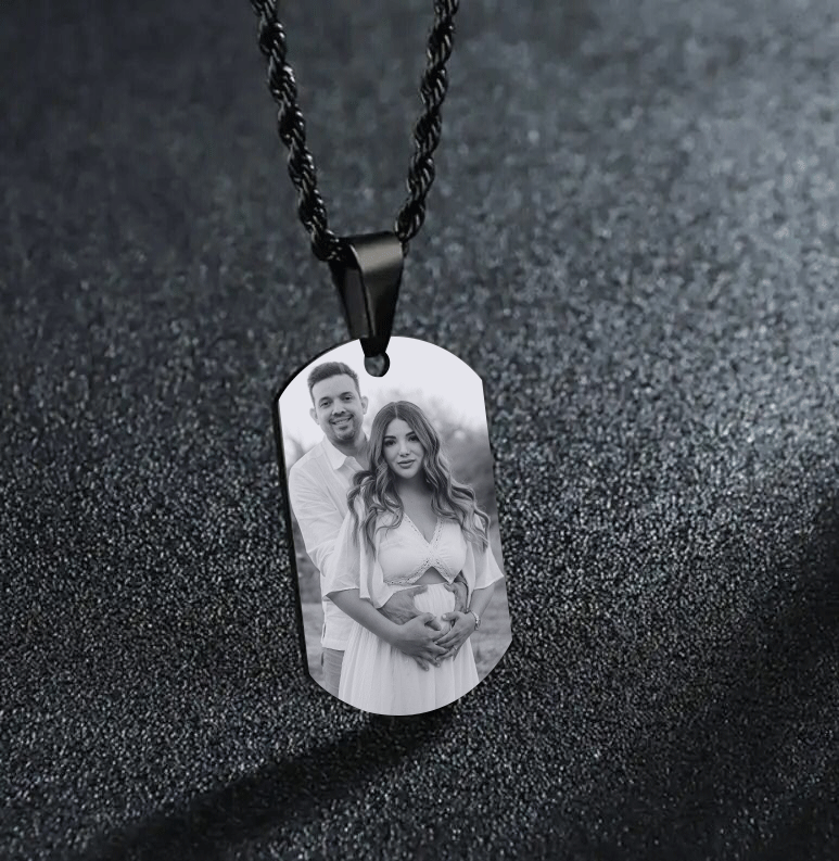 Necklace Square Personalised Military Style Pendant Dog Tag with Engraved Photo and Text