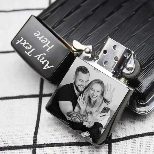 Mandore Designs Personalised Photo & Name Engraved Lighter Gift – Custom Engraved Lighter for Christmas, Birthdays, Anniversaries & Special Occasions (Black)