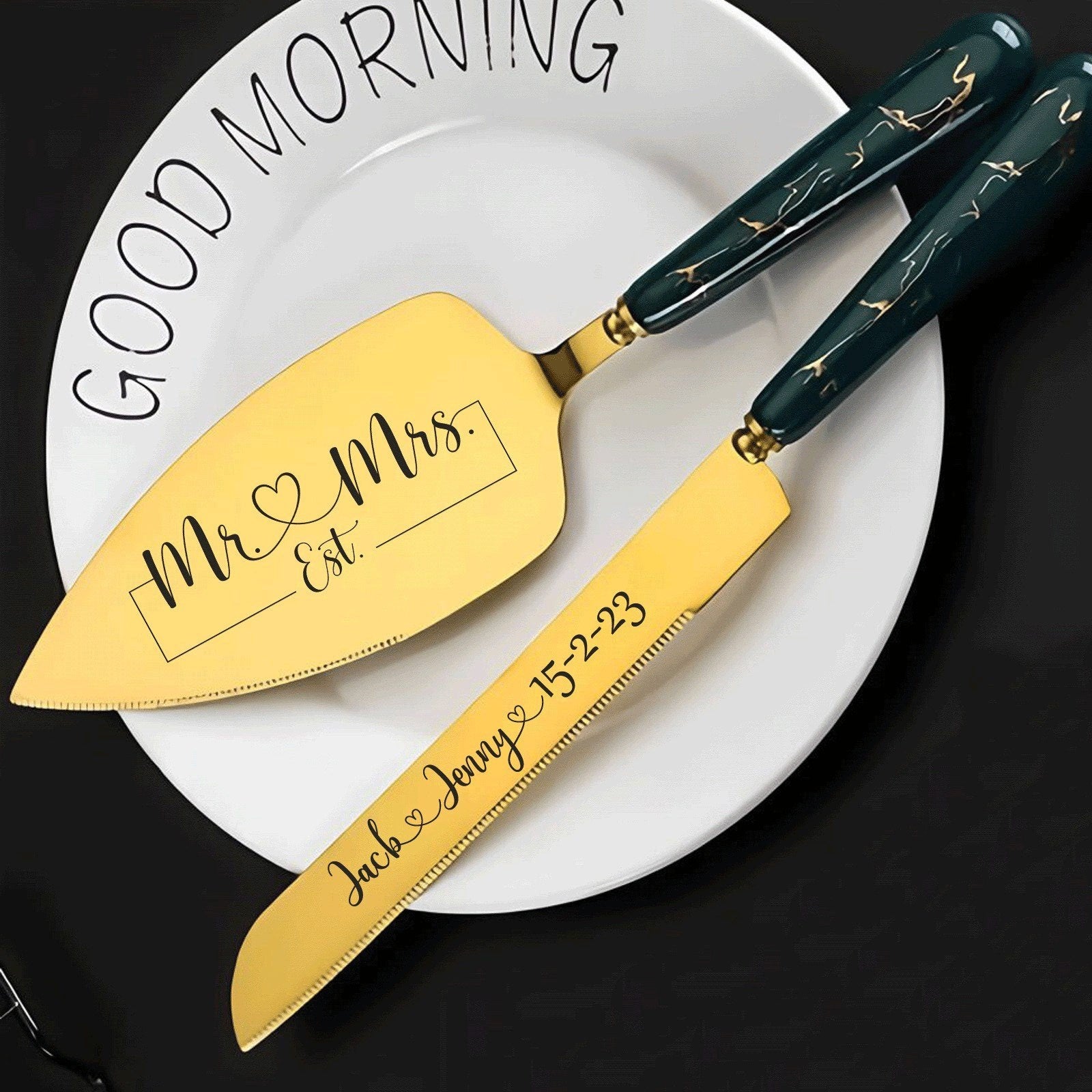 Luxury Personalised Wedding Gifts for Bride and Groom Cake Server Set