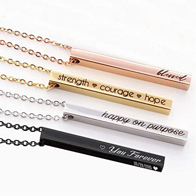 Personalised Name Vertical Bar Necklace with Custom Text