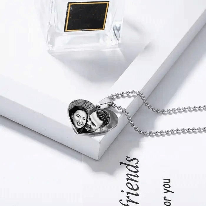 Silver Heart Necklace Engraved with photo and text