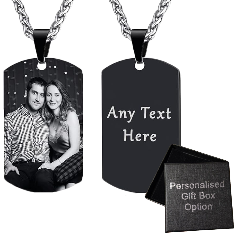 Necklace Square Personalised Military Style Pendant Dog Tag with Engraved Photo and Text