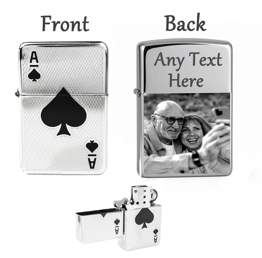 Ace of Heart & Ace of Spade Personalized Photo & Text Engraved Lighter Gift Set – Custom Silver Lighter, perfect for Christmas, Valentine’s Day & special occasions.