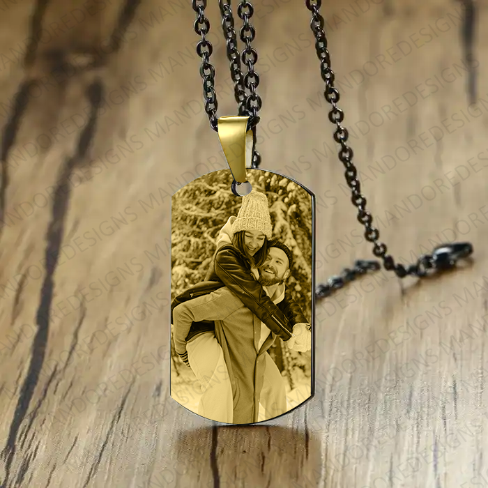Gold Square Military style Necklace Personalised Dog Tags - Mandore Designs