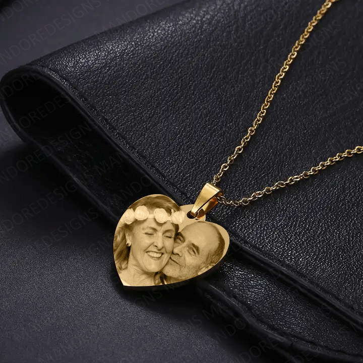 heart gold personalised photo necklace with text