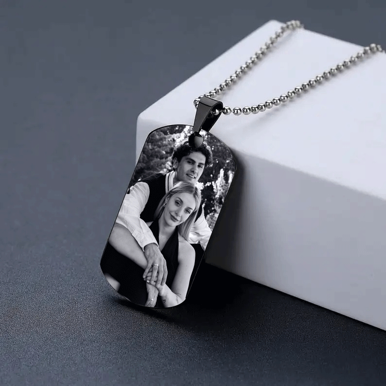 Necklace Square Personalised Military Style Pendant Dog Tag with Engraved Photo and Text