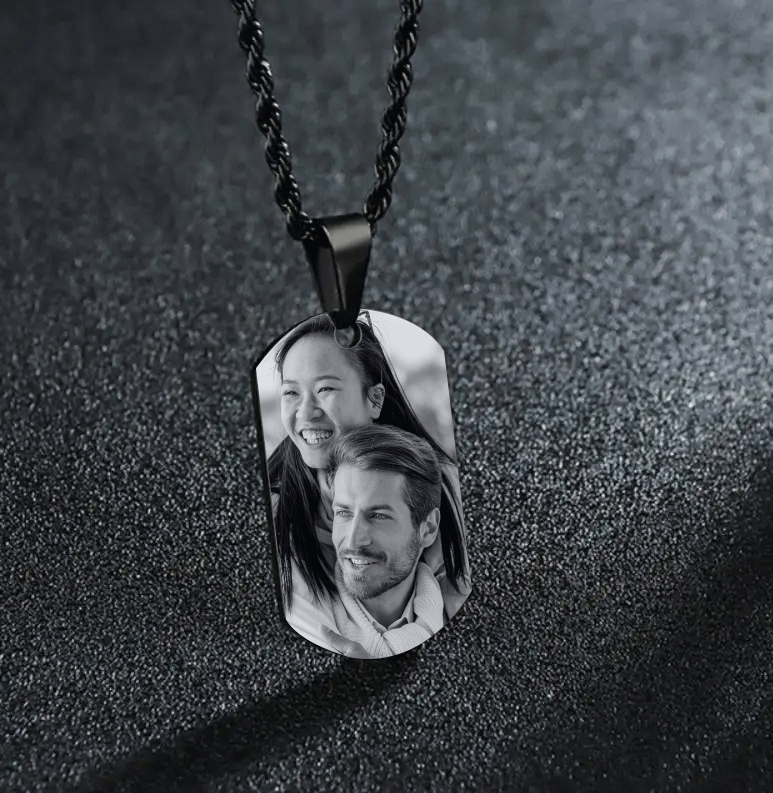 Necklace Square Personalised Military Style Pendant Dog Tag with Engraved Photo and Text