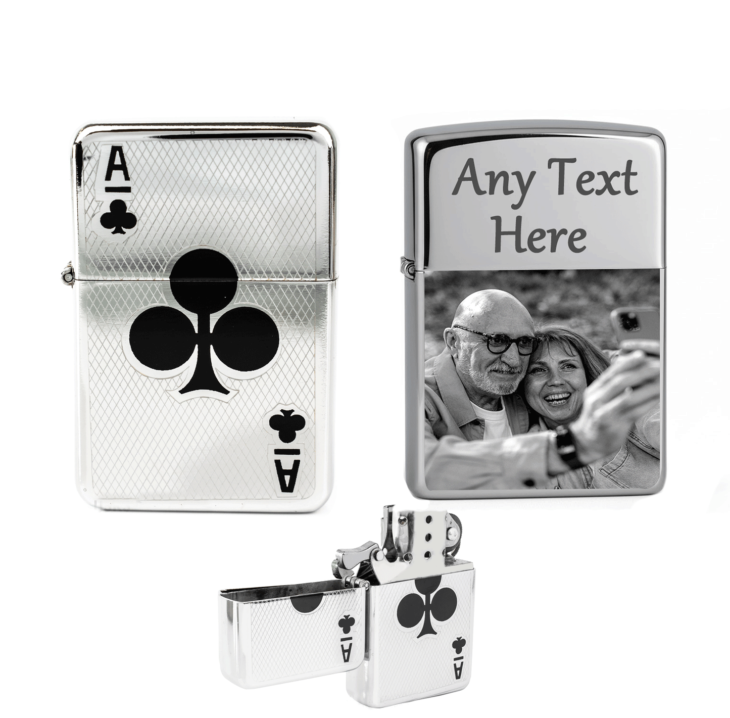 Ace of Heart & Ace of Spade Personalized Photo & Text Engraved Lighter Gift Set – Custom Silver Lighter, perfect for Christmas, Valentine’s Day & special occasions.