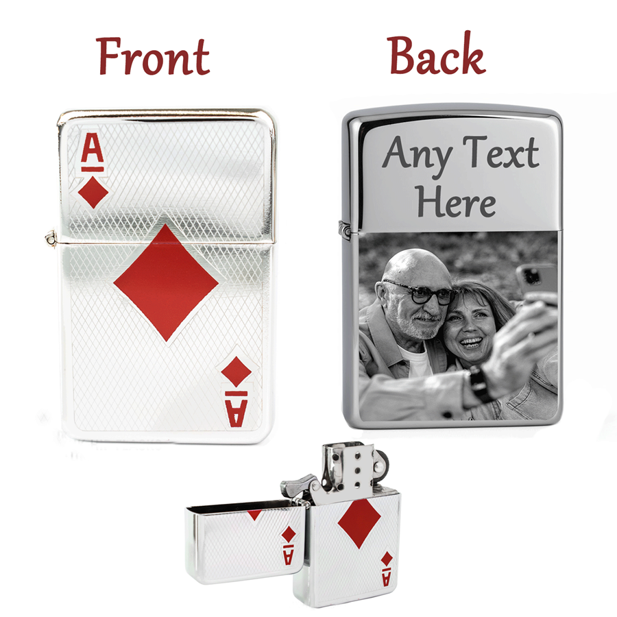Ace of Heart & Ace of Spade Personalized Photo & Text Engraved Lighter Gift Set – Custom Silver Lighter, perfect for Christmas, Valentine’s Day & special occasions.